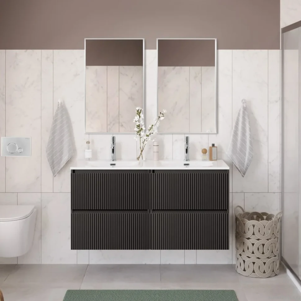 Тумба с раковиной BelBagno Uno 120 подвесная, 4 ящика, матовая темно-серая