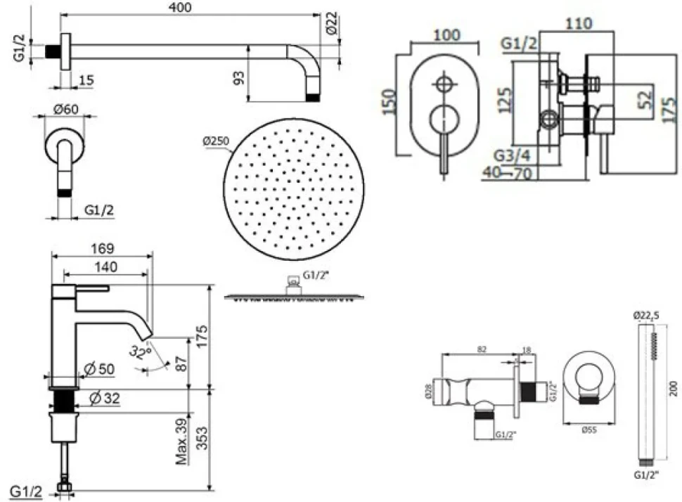 Комплект для ванной Plumberia Selection Ixo KITXO15CR53 С ВНУТРЕННЕЙ ЧАСТЬЮ, хром