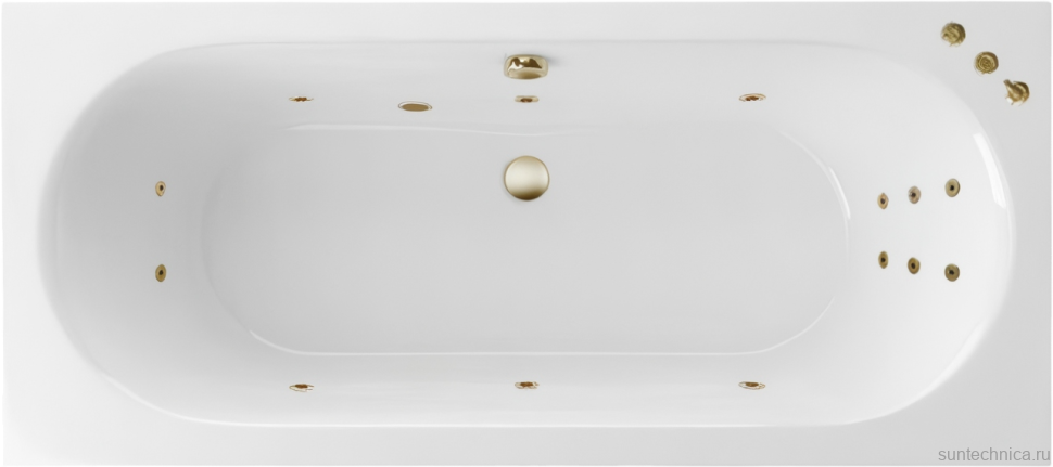Акриловая ванна Excellent Oceana Slim Smart 180x80 см, встраиваемая, с гидромассажем, белая, с каркасом, со сливом-переливом, фурнитура бронза