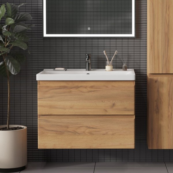 Тумба под раковину без столешницы SanStar Riana 100 подвесная, дуб крафт золотой