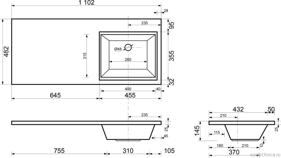Мебель для ванной комнаты Эстет Dallas Luxe 110 R напольная, 3 ящика