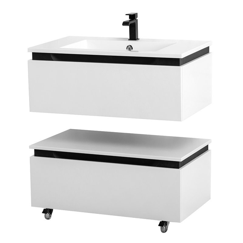 Тумба под раковину Cezares Slider 80 подвесная, 2 ящика, Bianco Opaco