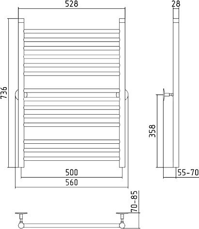 Полотенцесушитель водяной Стилье Универсал-53 00653-8050 75x55 см, глянцевый хром, лесенка