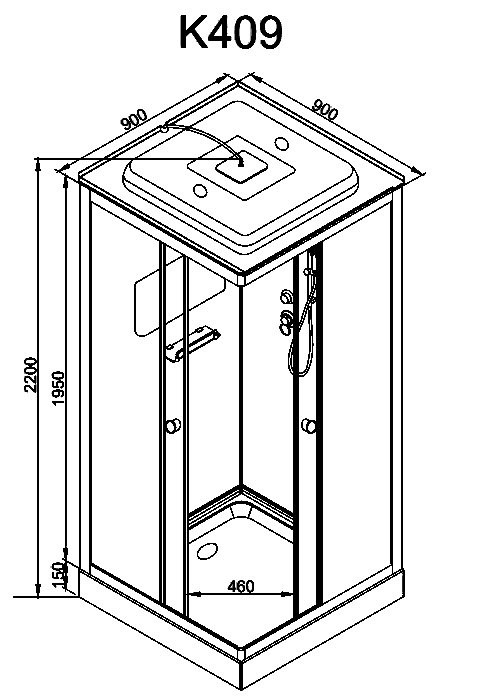 Душевая кабина DTO K409S 90х90, профиль хром, стекло прозрачное