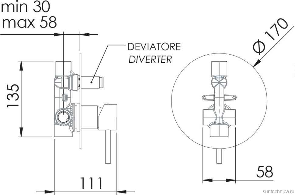 Встраиваемый смеситель для душа и ванны Remer X Style X09KB черный матовый