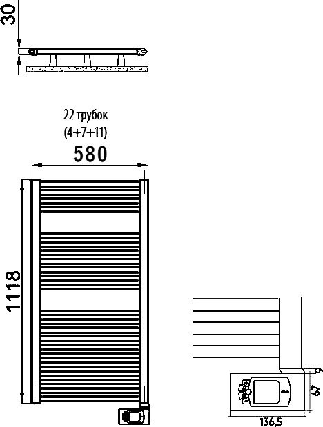 Полотенцесушитель электрический Irsap Ares EH 111,8x58, хром, с термостатом