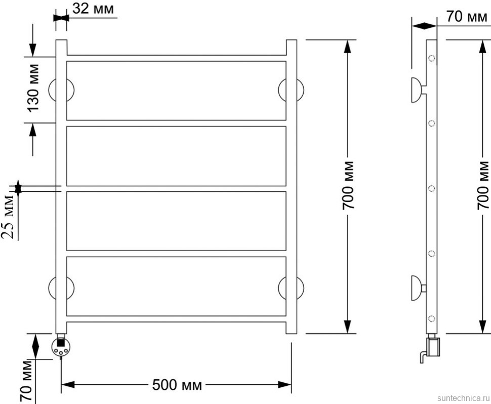 Полотенцесушитель электрический Secado Триада 1 плюс 75x55 см, подключение слева, бронза, лесенка, латунь