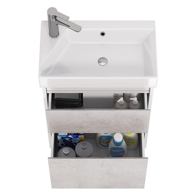 Тумба с раковиной Dreja Slim 55 подвесная, белый глянец, бетон