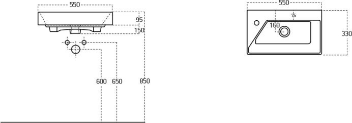 Тумба с раковиной Dreja Slim 55 подвесная, белый глянец, бетон