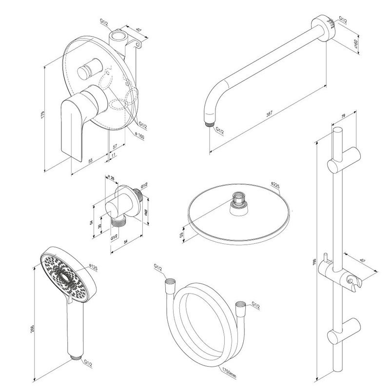 Душевая система с тропическим душем Damixa Apollo 947530000 хром, скрытого монтажа, смеситель для 2 потребителей, верхний душ, штанга, встраиваемый душевой комплект, гарантия 10 лет, Дания