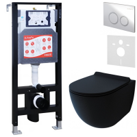 Комплект Унитаз подвесной Esbano Garcia ESUPGARCBM матовый черный + Инсталляция Fram + Кнопка ESINKRG11SC