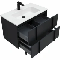 Мебель для ванной комнаты Allen Brau Reality 80 подвесная, антрацит матовый, раковина Fantasy Flat 82x47, без перелива, белая