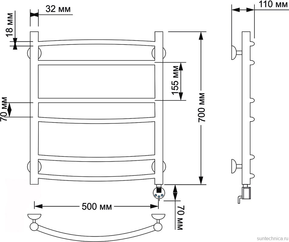 Полотенцесушитель электрический Secado Милан 2 75x55 см, подключение справа, бронза, лесенка, латунь