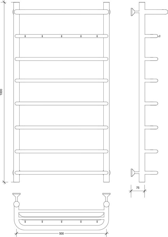 Полотенцесушитель водяной Secado Милан 1 КСП 100x55 см, матовый черный, лесенка, с полкой