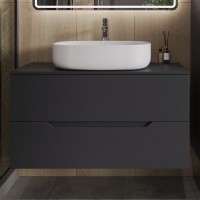 Тумба с раковиной Orange Line 100 подвесная, 2 ящика, матовый графит с раковиной B08-600W