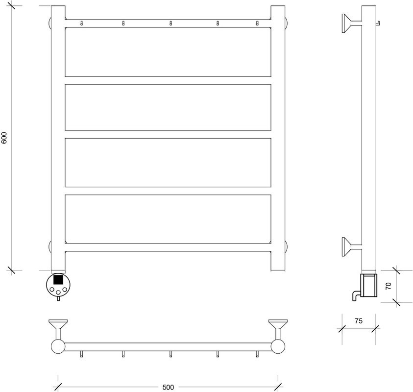 Полотенцесушитель электрический Secado Триада 1 К 60x50 см, подключение слева, матовый черный, лесенка