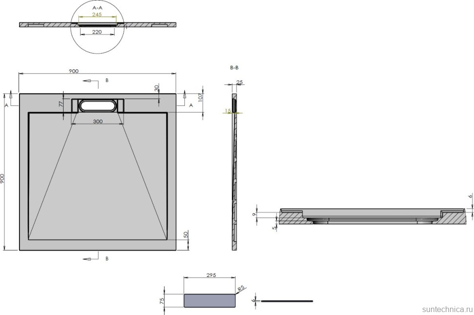 Поддон для душа Vincea VST-4SRL9090G 90x90 антрацит, с сифоном