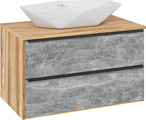 Тумба с раковиной Runo Мальта 85 подвесная, дуб, серая, раковина Poligono 65