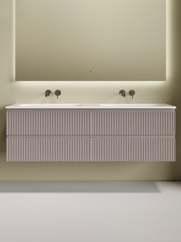 Тумба с раковиной Sancos Snob R 80 doha soft, 2 шт, раковина Ceramicanova Grace с двумя чашами, без отверстий под смеситель CN7023wx