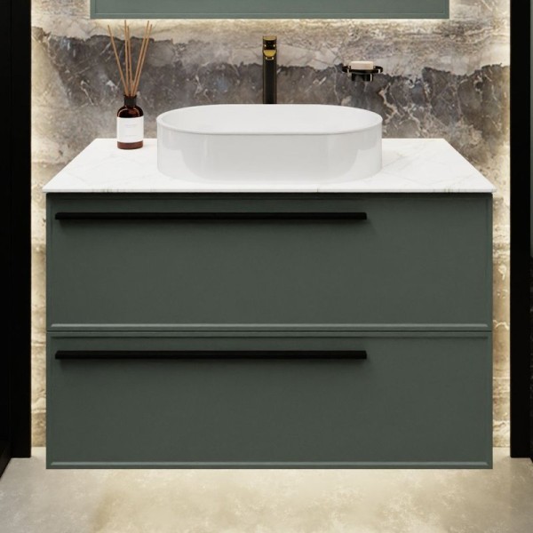 Тумба под раковину со столешницей La Fenice Elba Twin 100 подвесная, серая, столешница белый мрамор