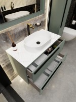Тумба под раковину со столешницей La Fenice Elba Twin 100 подвесная, серая, столешница белый мрамор