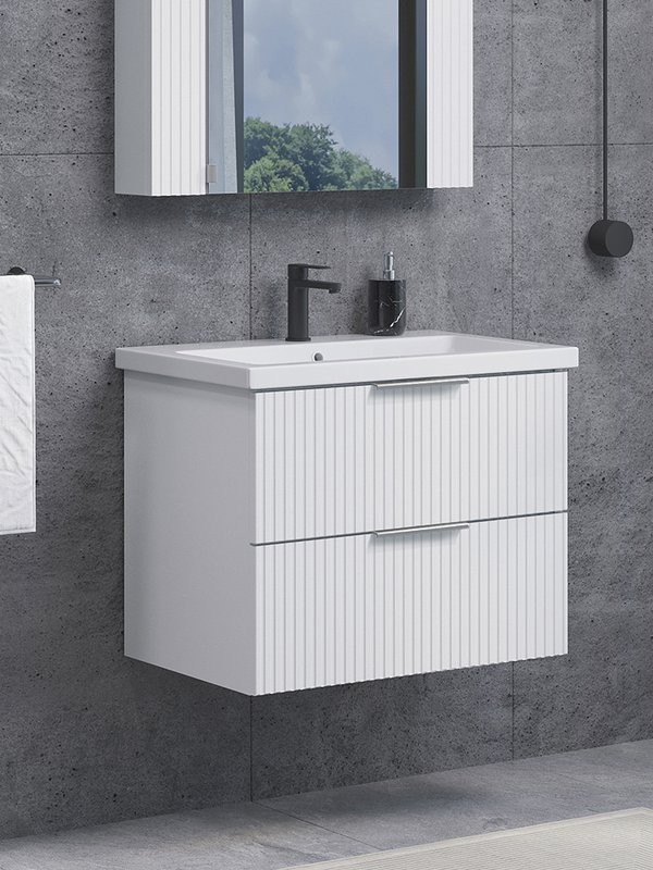 Тумба с раковиной Comforty Лима 70П2 подвесная, 2 ящика, матовая белая