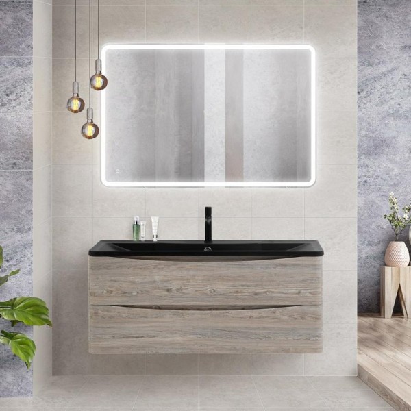 Мебель для ванной комнаты BelBagno Acqua 120 подвесная, pino scania, черная матовая раковина