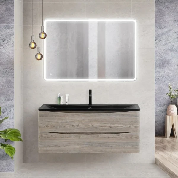 Мебель для ванной комнаты BelBagno Acqua 120 подвесная, pino scania, черная матовая раковина