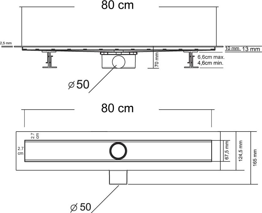 Душевой трап (лоток) Vincea Say Optima-S SAY.603.80.S.U 80 см