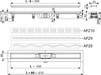 Душевой трап (лоток) AlcaPlast APZ19 APZ19-550 с решеткой и опорами