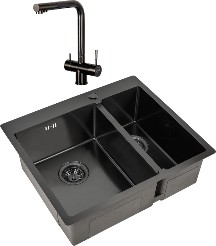 Комплект Мойка Zorg Inox PVD 59-2-51-L GRAFIT L, графит + Смеситель Inox SZR-7039 GRAFIT графит