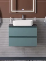 Тумба под раковину со столешницей BelBagno Kraft 60 подвесная, матовая голубая, столешница kep-60-grn