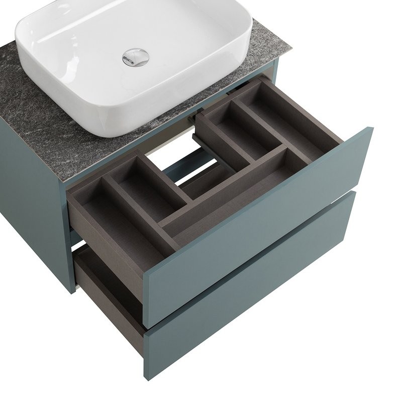 Тумба под раковину со столешницей BelBagno Kraft 60 подвесная, матовая голубая, столешница kep-60-grn