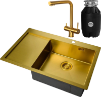 Комплект Мойка Zorg Light + Смеситель Inox SZR-7039 BRONZE бронза + Измельчитель Bone Crusher BC 810-AS