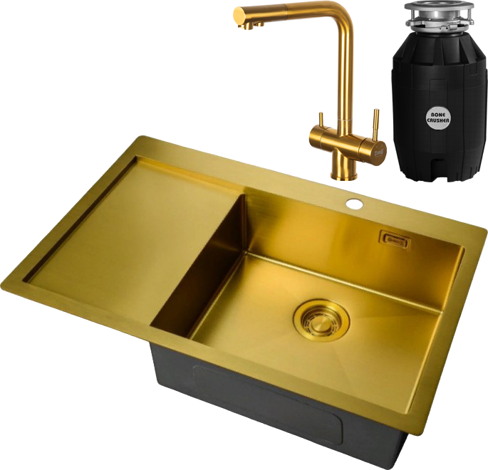 Комплект Мойка Zorg Light + Смеситель Inox SZR-7039 BRONZE бронза + Измельчитель Bone Crusher BC 810-AS
