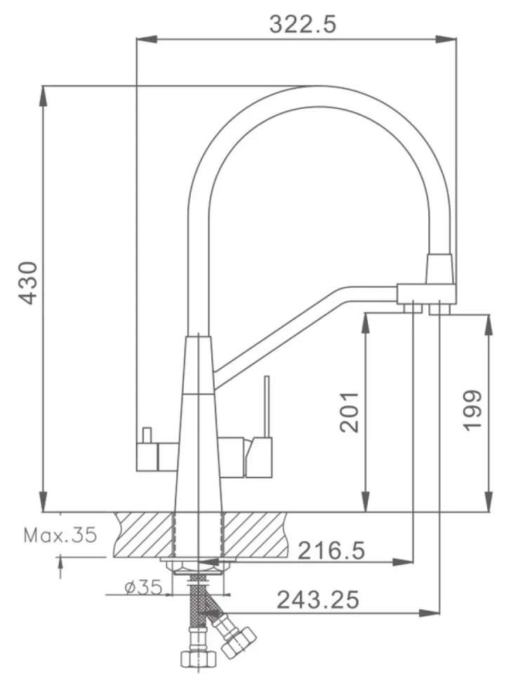 Смеситель для кухни Haiba HB76822-3 черный, сталь