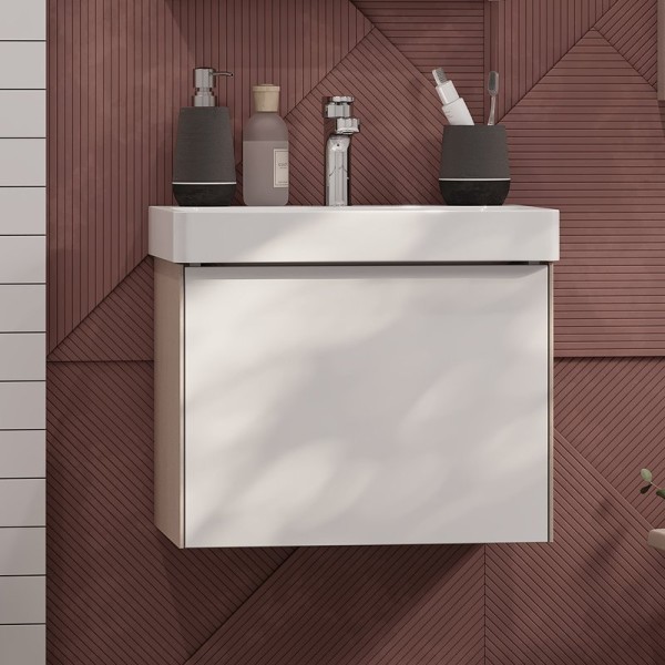 Тумба под раковину AQUATON Асти 55 белая глянцевая, ясень шимо