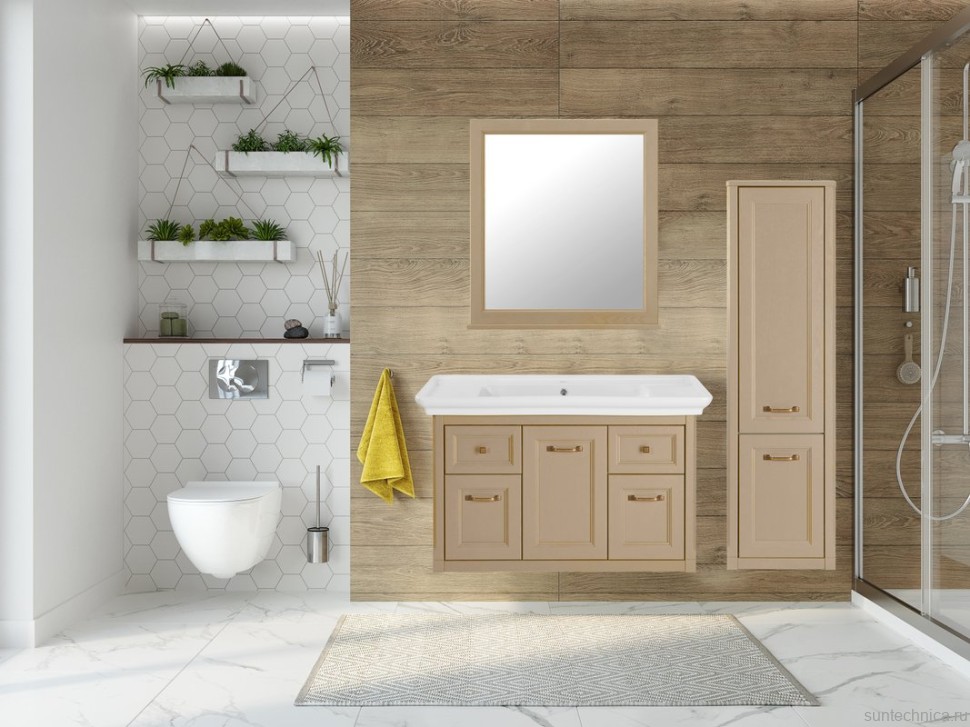 Шкаф пенал для ванной ASB-Woodline Толедо 40 капучино