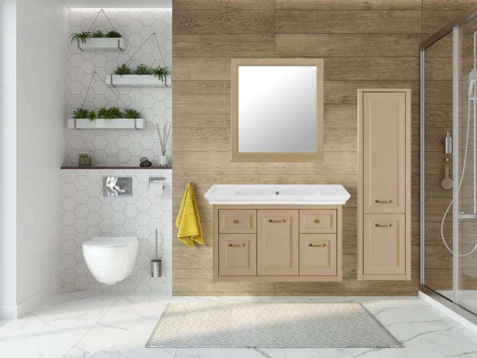 Шкаф пенал для ванной ASB-Woodline Толедо 40 капучино