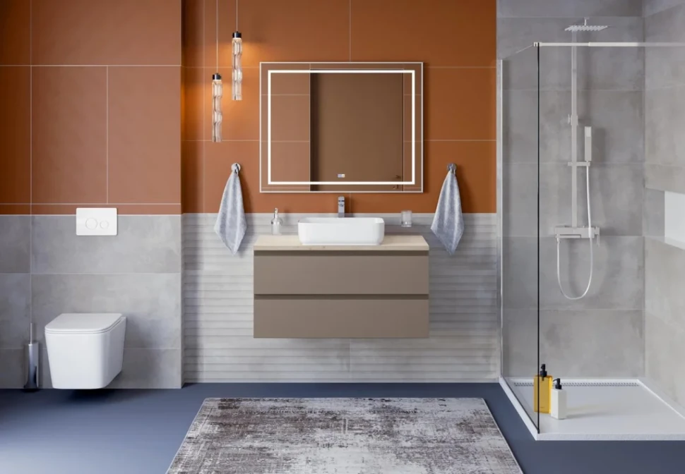 Тумба с раковиной BelBagno Kraft 100 подвесная, матовая бежевая, столешница kep-100-mco, раковина BB1304