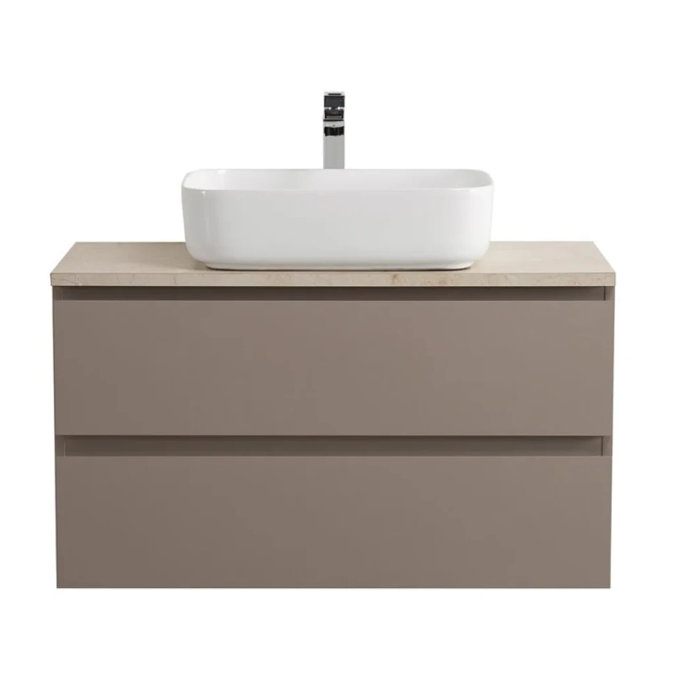 Тумба с раковиной BelBagno Kraft 100 подвесная, матовая бежевая, столешница kep-100-mco, раковина BB1304