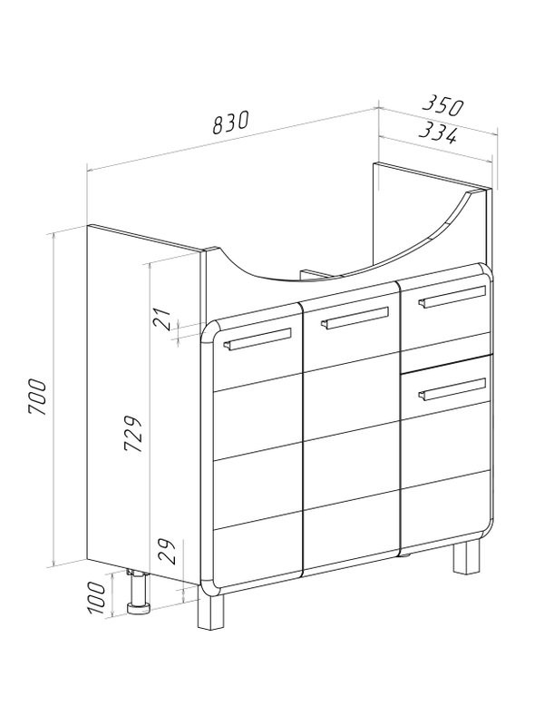 Тумба под раковину без столешницы Runo Эрика 85 напольная, глянцевая белая
