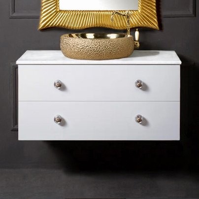 Тумба с раковиной Armadi Art NeoArt 100 белая с ручками Flora золото