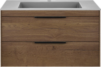 Тумба с раковиной Vincea Chiara 2D 80, 2 ящика, дуб табак, с серой раковиной