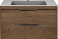 Тумба с раковиной Vincea Chiara 2D 80, 2 ящика, дуб табак, с серой раковиной