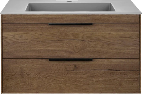 Тумба с раковиной Vincea Chiara 2D 80, 2 ящика, дуб табак, с серой раковиной