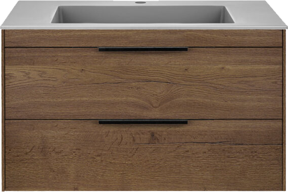 Тумба с раковиной Vincea Chiara 2D 80, 2 ящика, дуб табак, с серой раковиной