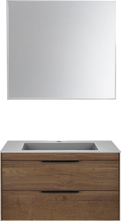 Тумба с раковиной Vincea Chiara 2D 80, 2 ящика, дуб табак, с серой раковиной