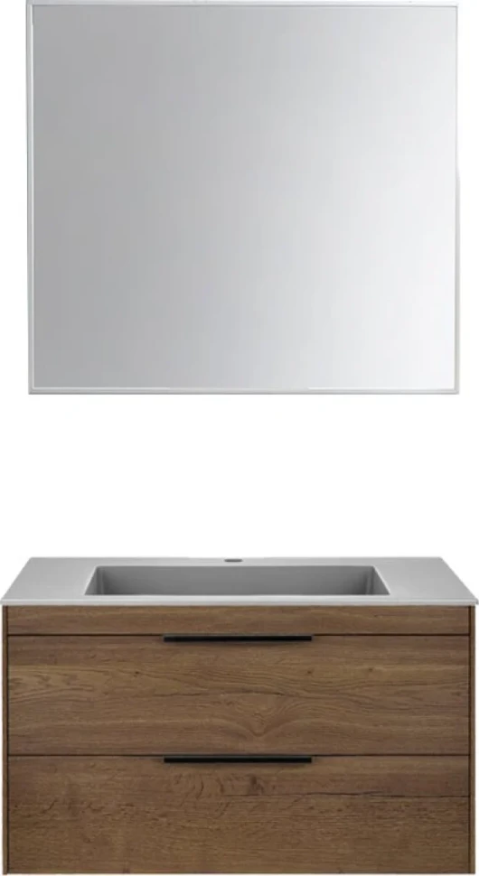 Тумба с раковиной Vincea Chiara 2D 80, 2 ящика, дуб табак, с серой раковиной