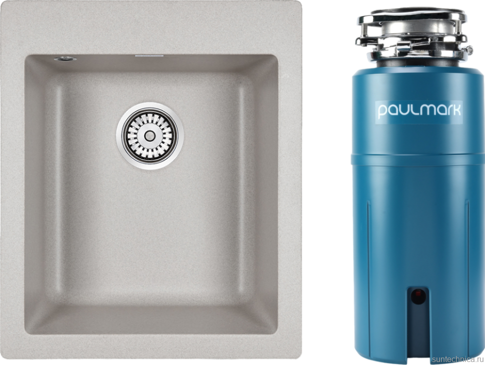 Комплект Мойка Paulmark Kante 40 PM104249-GR серый + Измельчитель Intenso